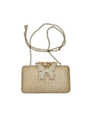 Gold Crystal Butterfly Evening Clutch with Chain Strap